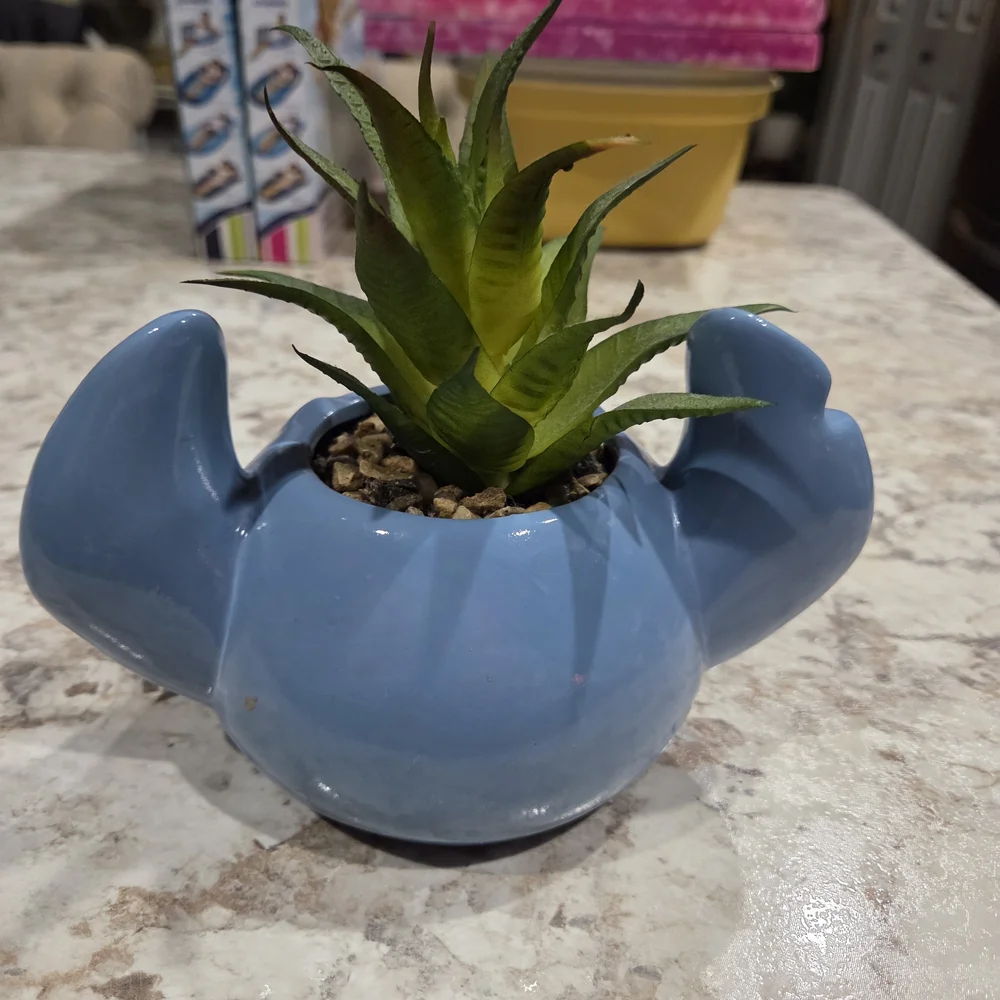 Disney Stitch Character Planter With Succulent